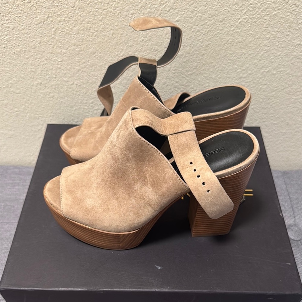 Rebecca Minkoff Tan Suede Platform Mules